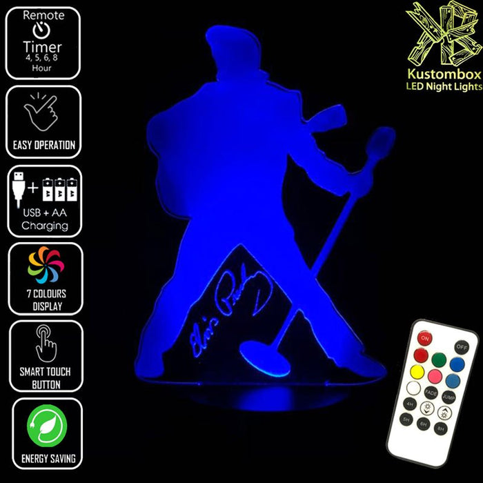 Elvis Presley The King - 3D LED Night Light 7 Colours + Remote Control - Kustombox music