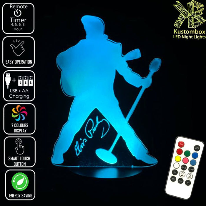 Elvis Presley The King - 3D LED Night Light 7 Colours + Remote Control - Kustombox music