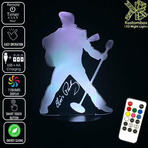 Elvis Presley The King - 3D LED Night Light 7 Colours + Remote Control - Kustombox music