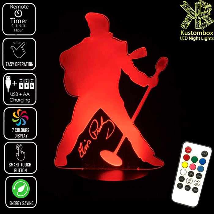 Elvis Presley The King - 3D LED Night Light 7 Colours + Remote Control - Kustombox music