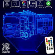 Fire Engine Truck - 3D LED Night Light 7 Colours + Remote Control - Kustombox