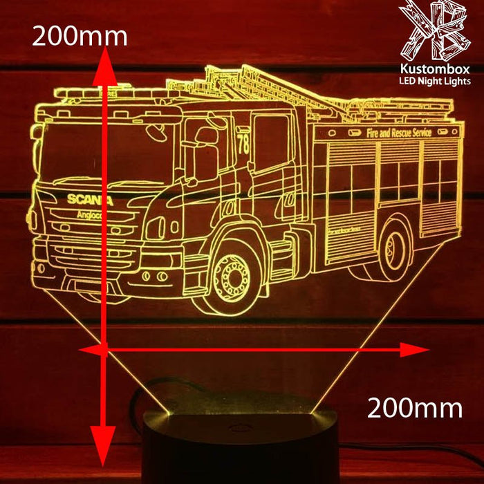 Fire Engine Truck - 3D LED Night Light 7 Colours + Remote Control - Kustombox