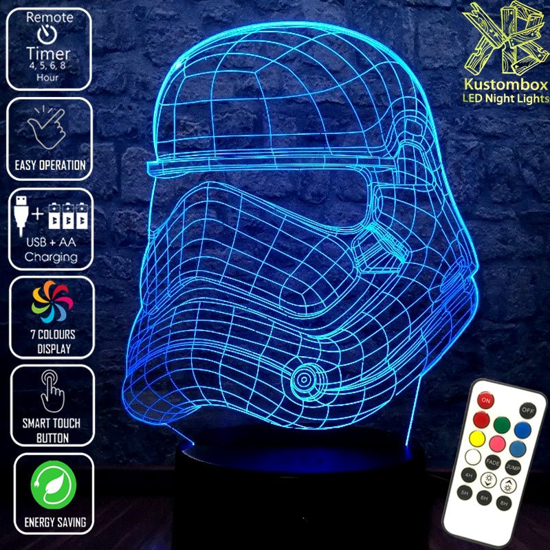 First Order Imperial Stormtrooper Helmet Star Wars - LED Night Light 7 Colours + Remote Control - Kustombox