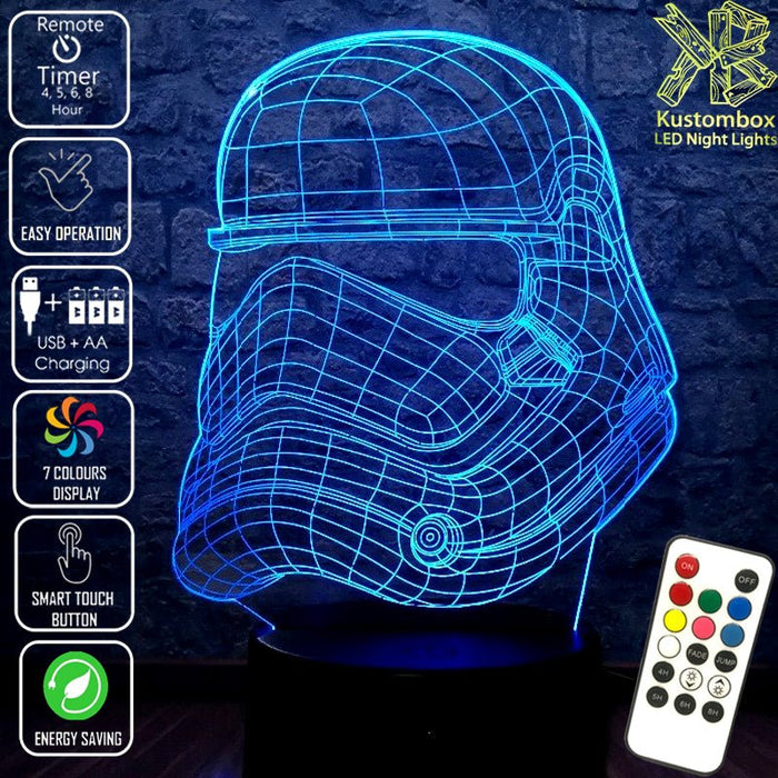 First Order Imperial Stormtrooper Helmet Star Wars - LED Night Light 7 Colours + Remote Control - Kustombox