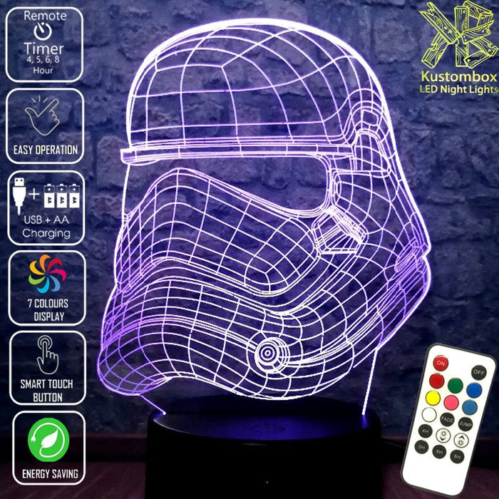 First Order Imperial Stormtrooper Helmet Star Wars - LED Night Light 7 Colours + Remote Control - Kustombox