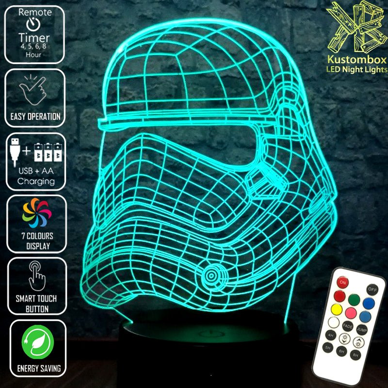 First Order Imperial Stormtrooper Helmet Star Wars - LED Night Light 7 Colours + Remote Control - Kustombox