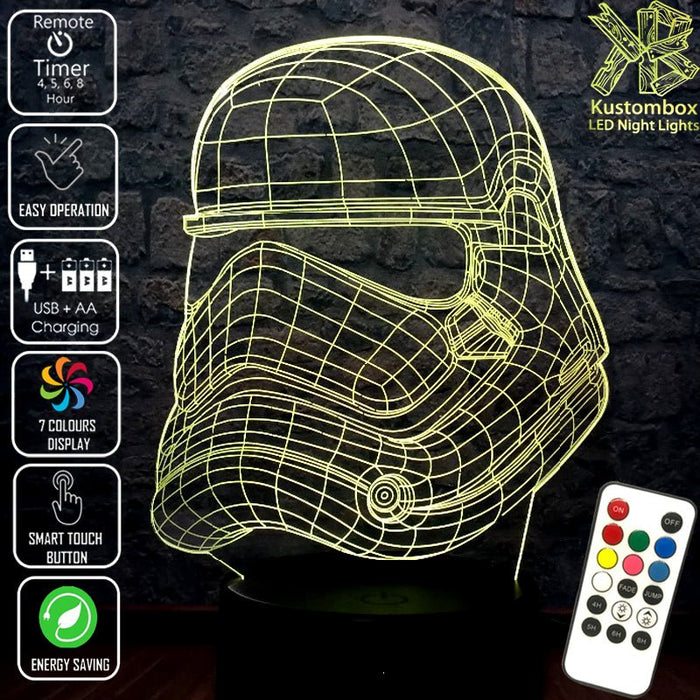 First Order Imperial Stormtrooper Helmet Star Wars - LED Night Light 7 Colours + Remote Control - Kustombox