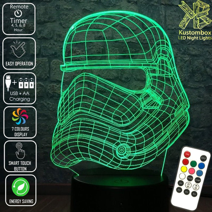 First Order Imperial Stormtrooper Helmet Star Wars - LED Night Light 7 Colours + Remote Control - Kustombox