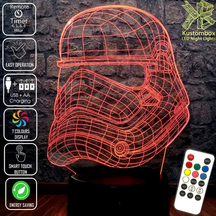 First Order Imperial Stormtrooper Helmet Star Wars - LED Night Light 7 Colours + Remote Control - Kustombox
