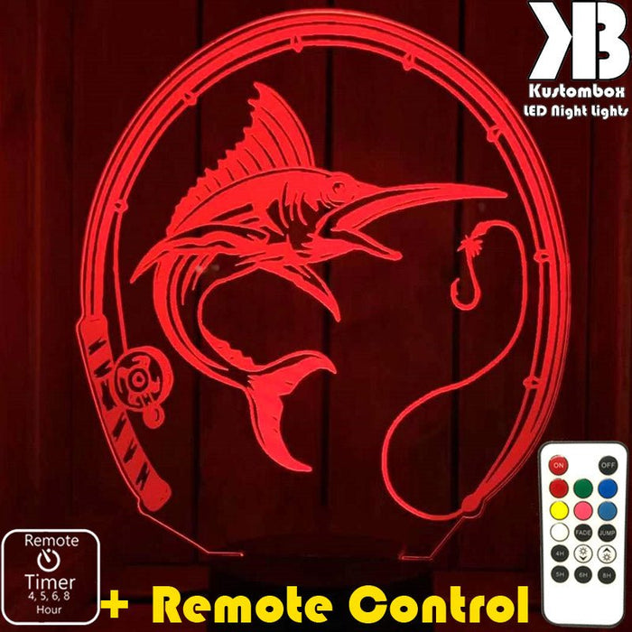Fishing Marlin - 3D LED Night Light 7 Colours + Remote Control - Kustombox man cave