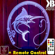 Fishing Marlin - 3D LED Night Light 7 Colours + Remote Control - Kustombox man cave