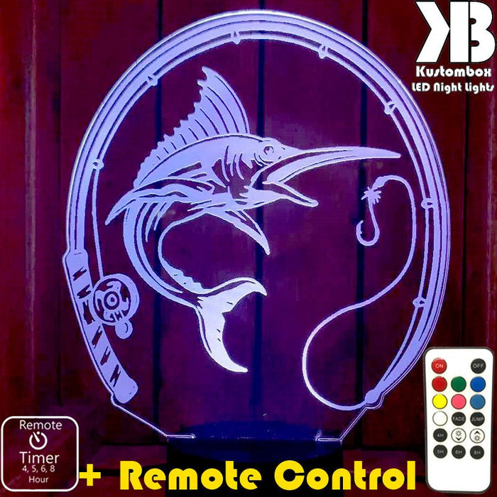 Fishing Marlin - 3D LED Night Light 7 Colours + Remote Control - Kustombox man cave