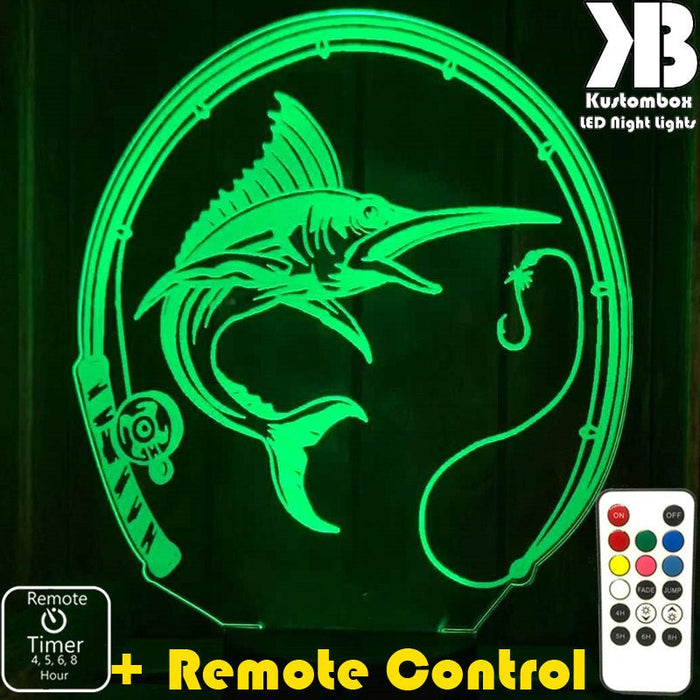 Fishing Marlin - 3D LED Night Light 7 Colours + Remote Control - Kustombox man cave