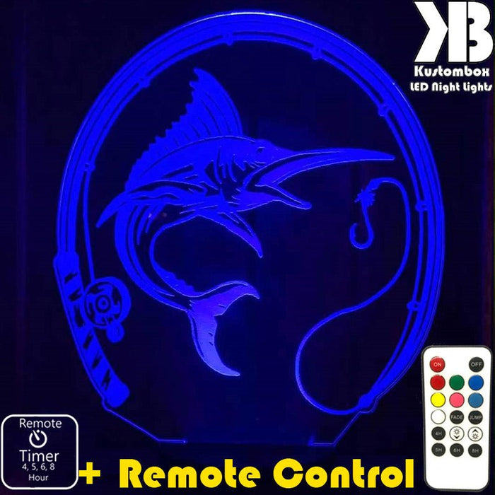Fishing Marlin - 3D LED Night Light 7 Colours + Remote Control - Kustombox man cave