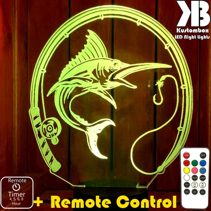 Fishing Marlin - 3D LED Night Light 7 Colours + Remote Control - Kustombox man cave