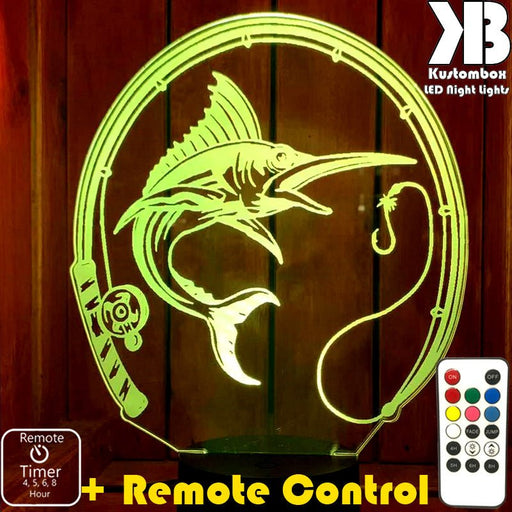 Fishing Marlin - 3D LED Night Light 7 Colours + Remote Control - Kustombox man cave