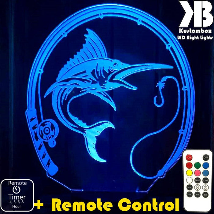 Fishing Marlin - 3D LED Night Light 7 Colours + Remote Control - Kustombox man cave