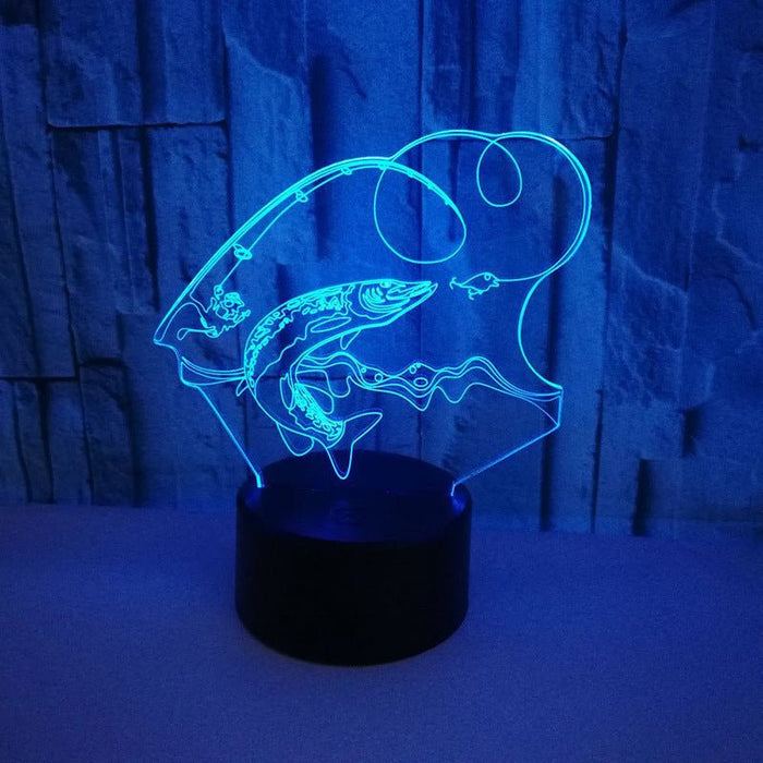 Fishing Rod and Fish - LED Night Light 7 Colours + Remote Control - Kustombox man cave