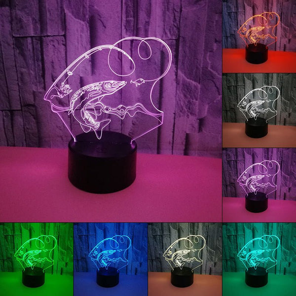 Fishing Rod and Fish - LED Night Light 7 Colours + Remote Control - Kustombox man cave