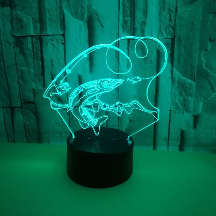 Fishing Rod and Fish - LED Night Light 7 Colours + Remote Control - Kustombox man cave