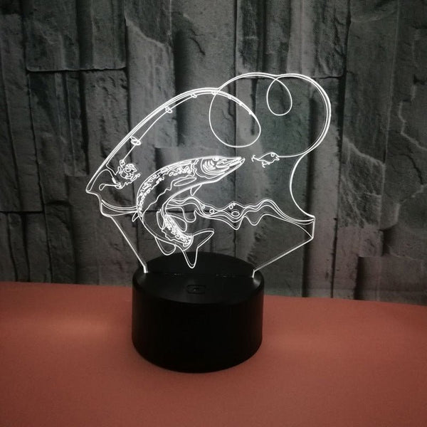 Fishing Rod and Fish - LED Night Light 7 Colours + Remote Control - Kustombox man cave