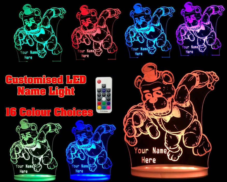 Five Nights of Freddy Personalised Name - 3D LED Night Light 7 Colours + Remote Control - Kustombox