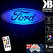 Ford Car Motor Group Logo - 3D LED Night Light 7 Colours + Remote Control - Kustombox