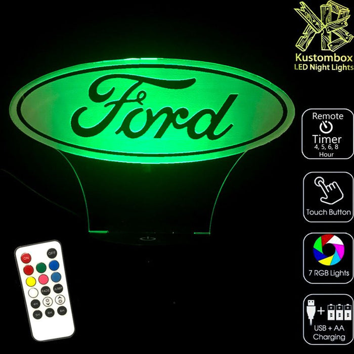 Ford Car Motor Group Logo - 3D LED Night Light 7 Colours + Remote Control - Kustombox
