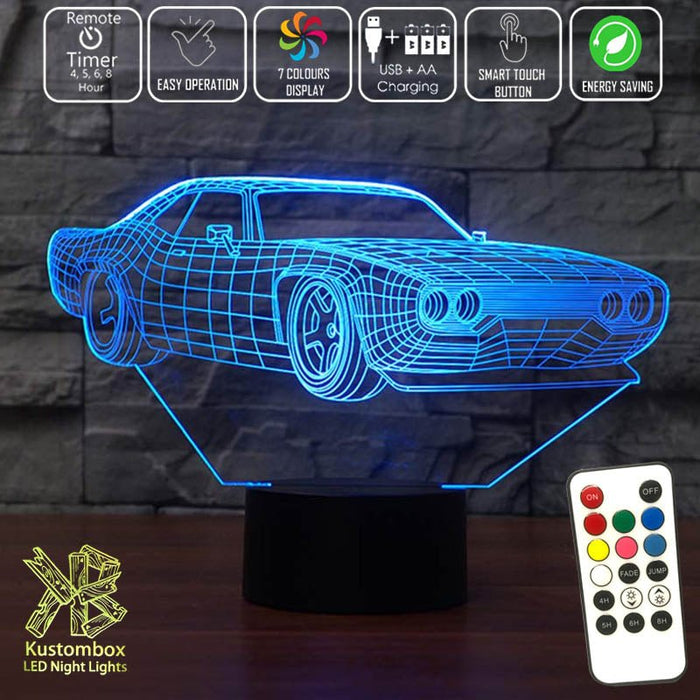 Ford Mustang Street Sports Car 3D - LED Night Light 7 Colours + Remote Control - Kustombox