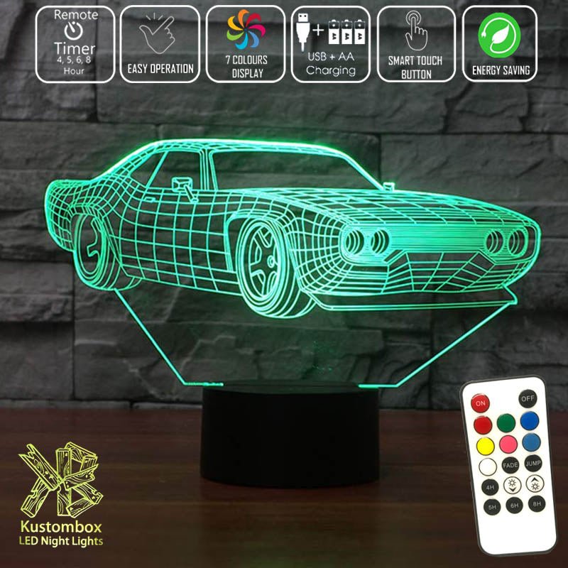 Ford Mustang Street Sports Car 3D - LED Night Light 7 Colours + Remote Control - Kustombox