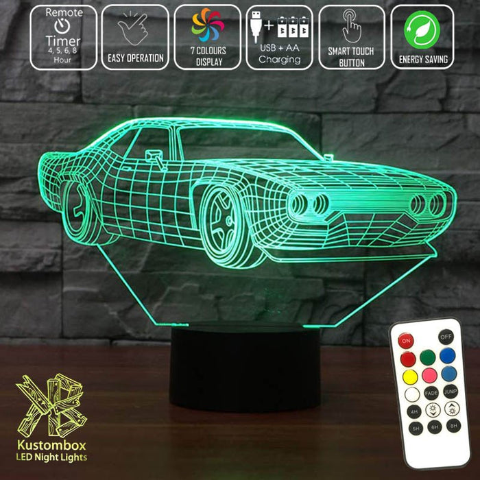 Ford Mustang Street Sports Car 3D - LED Night Light 7 Colours + Remote Control - Kustombox