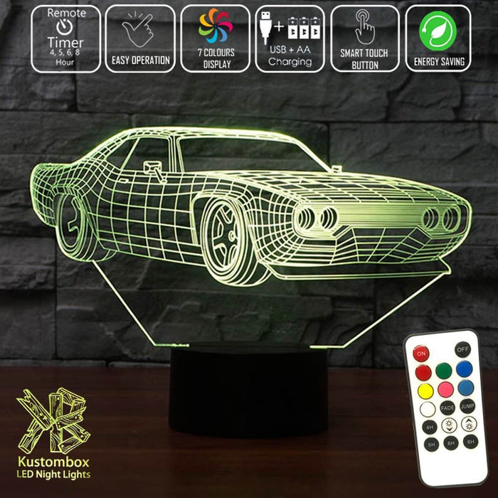 Ford Mustang Street Sports Car 3D - LED Night Light 7 Colours + Remote Control - Kustombox