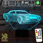 Ford Mustang Street Sports Car 3D - LED Night Light 7 Colours + Remote Control - Kustombox
