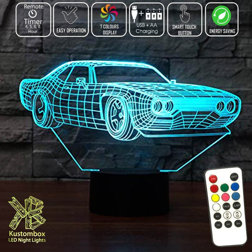 Ford Mustang Street Sports Car 3D - LED Night Light 7 Colours + Remote Control - Kustombox