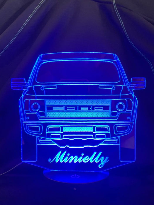 Ford Raptor Personalised Name - 3D LED Night Light 7 Colours + Remote Control - Kustombox
