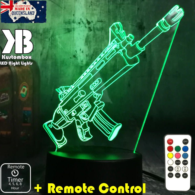 RGB gamer room lamp inspired by weapons from Fortnite