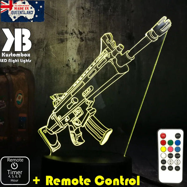 Fortnite machine gun 3D LED night light glowing with vibrant RGB colours