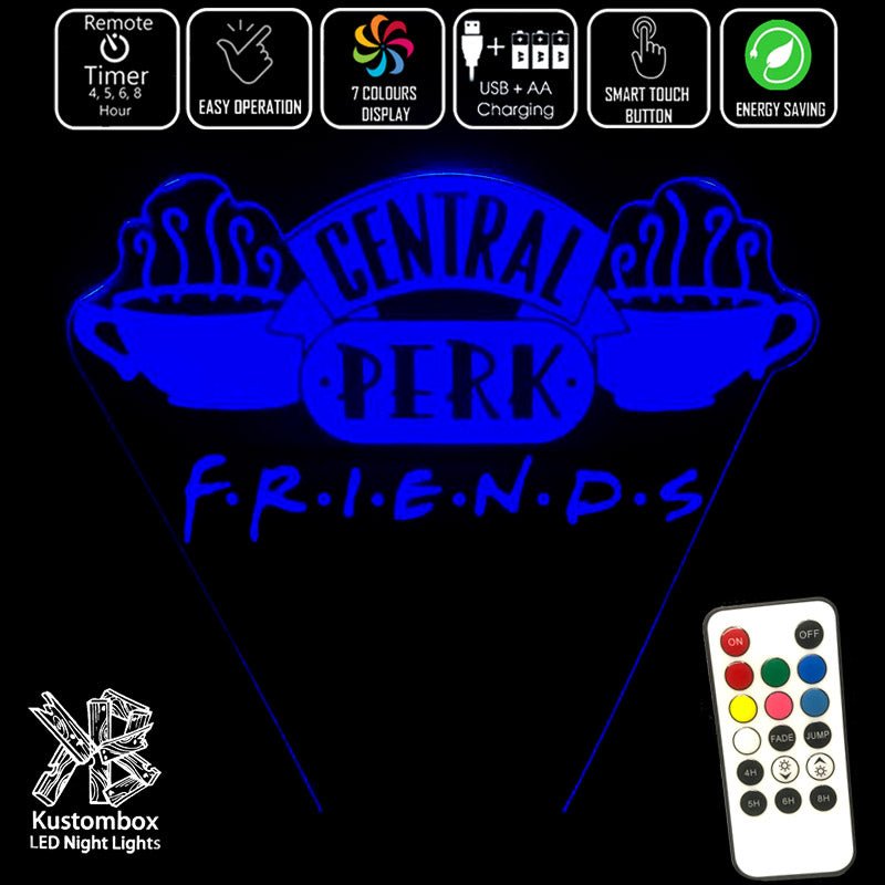 Friends Cafe Perk Logo - 3D LED Night Light 7 Colours + Remote Control - Kustombox