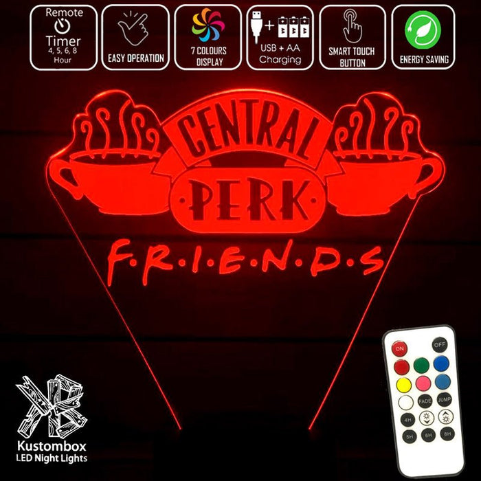 Friends Cafe Perk Logo - 3D LED Night Light 7 Colours + Remote Control - Kustombox