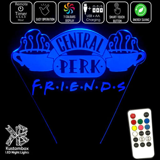 Friends Cafe Perk Logo - 3D LED Night Light 7 Colours + Remote Control - Kustombox