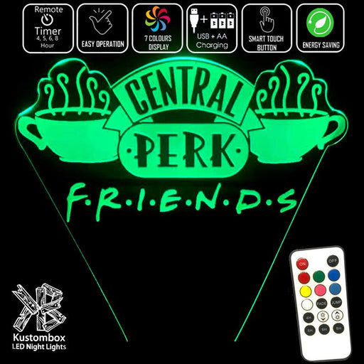 Friends Cafe Perk Logo - 3D LED Night Light 7 Colours + Remote Control - Kustombox