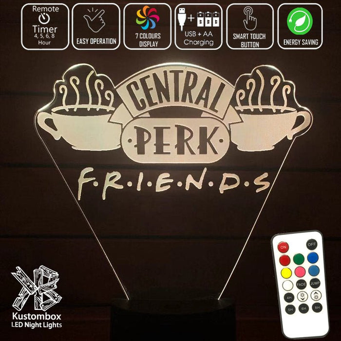 Friends Cafe Perk Logo - 3D LED Night Light 7 Colours + Remote Control - Kustombox