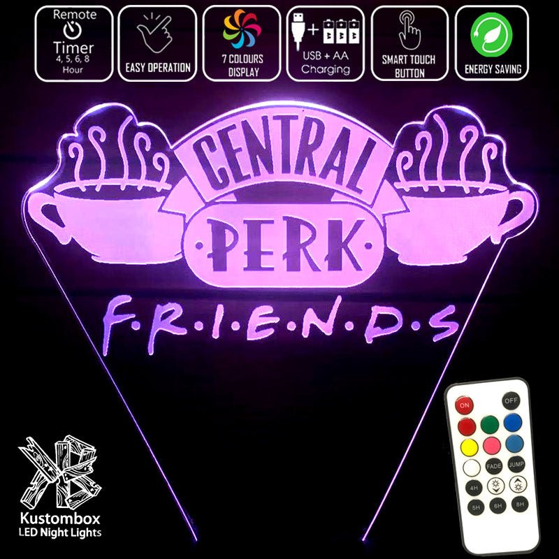 Friends Cafe Perk Logo - 3D LED Night Light 7 Colours + Remote Control - Kustombox