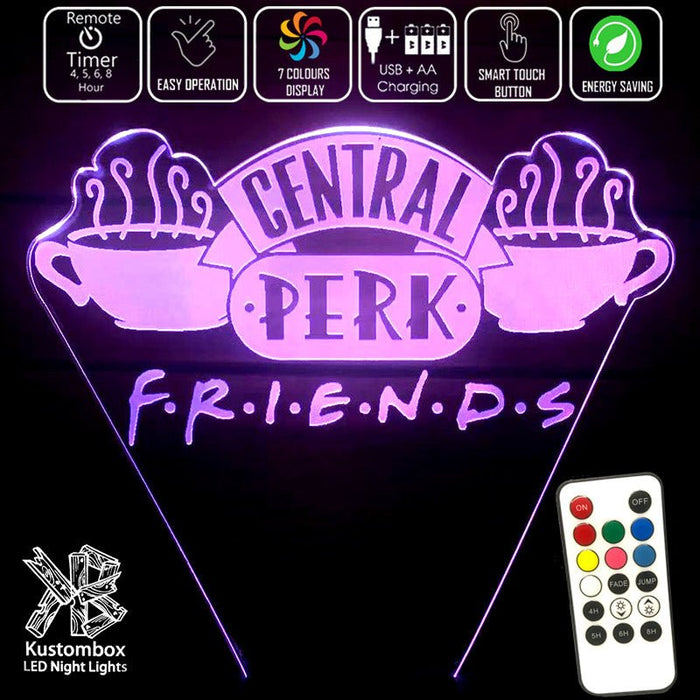 Friends Cafe Perk Logo - 3D LED Night Light 7 Colours + Remote Control - Kustombox