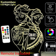 Frozen Elsa and Arna Personalised Name Option - 3D LED Night Light 7 Colours + Remote Control - Kustombox