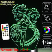 Frozen Elsa and Arna Personalised Name Option - 3D LED Night Light 7 Colours + Remote Control - Kustombox