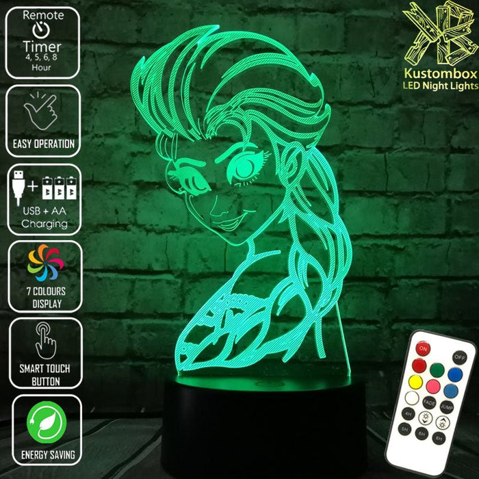 Frozen Elsa Disney- 3D LED Night Light 7 Colours + Remote Control - Kustombox