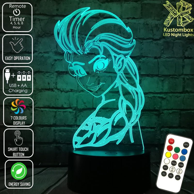Frozen Elsa Disney- 3D LED Night Light 7 Colours + Remote Control - Kustombox