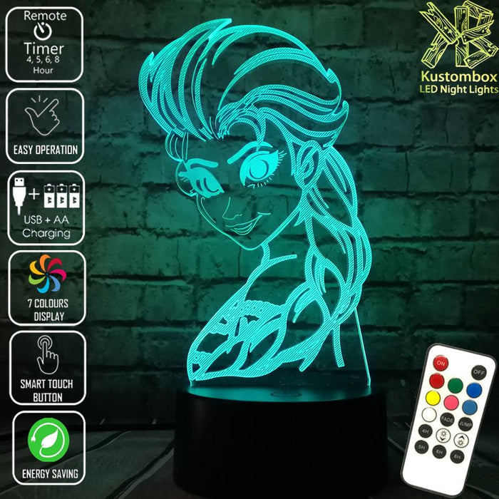 Frozen Elsa Disney- 3D LED Night Light 7 Colours + Remote Control - Kustombox