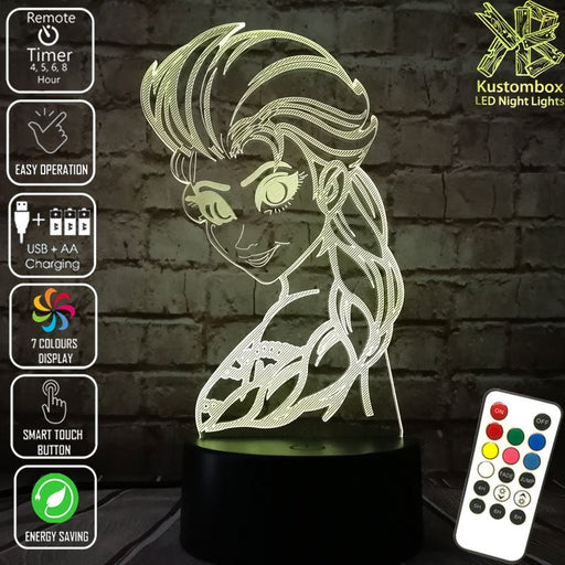 Frozen Elsa Disney- 3D LED Night Light 7 Colours + Remote Control - Kustombox